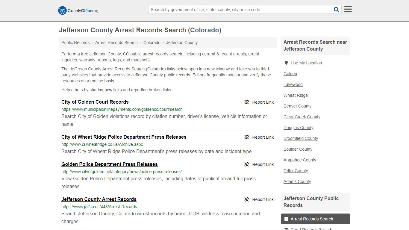 Arrest Records Search - Jefferson County, CO (Arrests ...